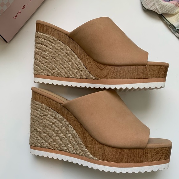 Soda tan vegan leather slide wood heel espadrilles - Picture 3 of 4